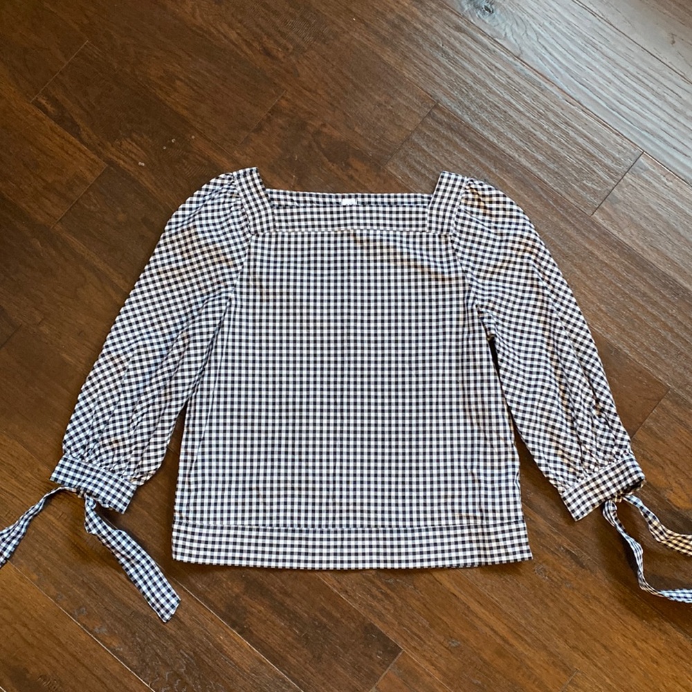 GAP gingham check square neck ruffled tie sleeve top size XS